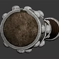 Rustic Wooden Club With Metal Rings Rivets And Leather Grip