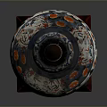 Carved Decorative Vase With Colorful Floral Patterns Ornate Lid And Wooden Base