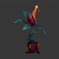 3D Cartoon Scene Featuring Colorful Flower With Green Leaves And Vibrant Pot