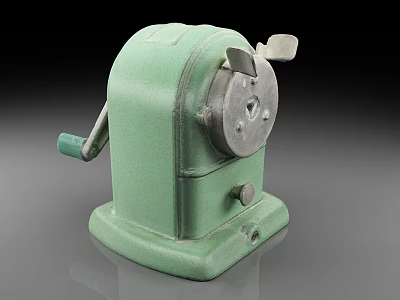 Vintage Green Manual Pencil Sharpener With Metal Body And Crank Handle 3d model