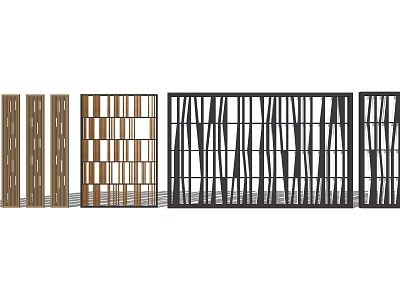 Contemporary Room Partition Screens With Wooden Grilles And Black Metal Slats 3d model