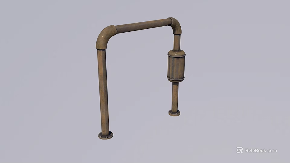 Industrial Pipeline Equipment Featuring Curved Metal Pipes And Cylindrical Connector Unit 3d model 