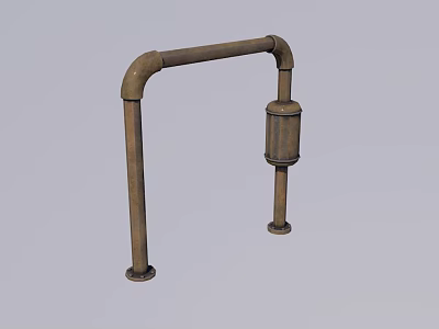 Industrial Pipeline Equipment Featuring Curved Metal Pipes And Cylindrical Connector Unit 3d model