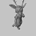 Fantasy 3D Game Movie Character with Golden Hair and Antlers in Purple White Outfit