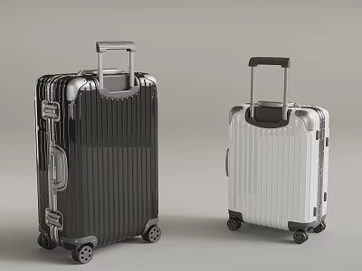 Black And White Metallic Striped Suitcases With Telescopic Handle And Wheels 3d model