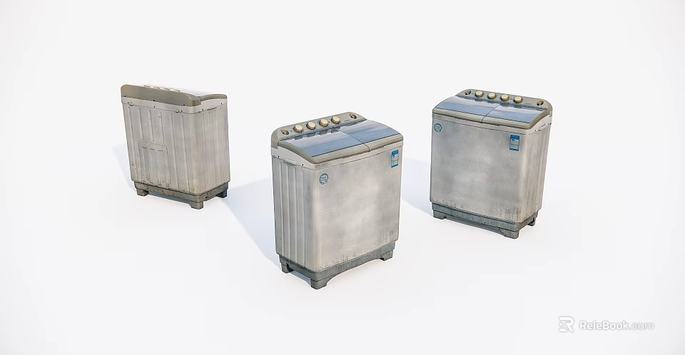 Three Old Style Upright Washing Machines With Control Panels And Worn Look 3d model 