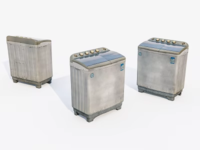 Three Old Style Upright Washing Machines With Control Panels And Worn Look 3d model