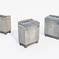 Three Old Style Upright Washing Machines With Control Panels And Worn Look