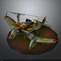 Vintage Cosmic Spacecraft Model Featuring Green Red Yellow Design And Spiral Propeller On Red Base