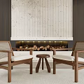 Wooden Table And Chairs Set With Mesh Back White Cushion By Fireplace Decorative Art