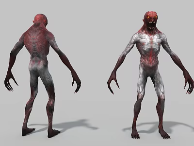 Game Movie Monster Character Front And Back View Red Gray Skin Slim Body Sharp Claws 3d model