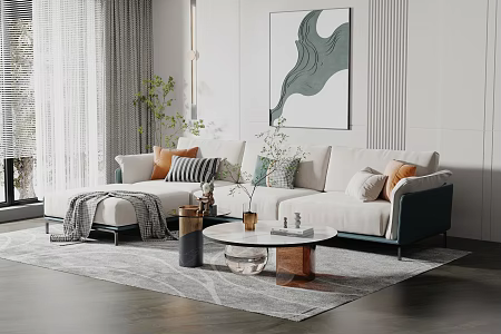 Modern corner sofa coffee table combination 3d model