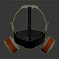 Gas Mask As Defensive Weapon With Black Body Red Filters And Silver Components