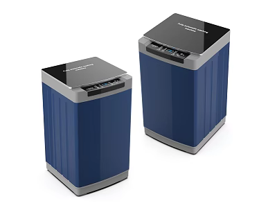 Two Modern Blue Washing Machines With Black Top And Sleek Design 3d model
