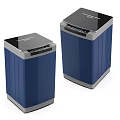Two Modern Blue Washing Machines With Black Top And Sleek Design