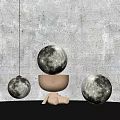 Contemporary Spherical Floor Lamps With Moon Texture Wooden Base And Lighting Effects