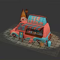 Colorful Ice Cream Truck With Pink And Blue Exterior Awning And Cone Decoration