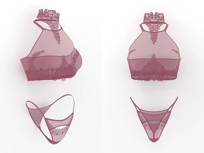 Women's Purple Sheer Lace Lingerie Set With Bra And Panties Design 3d model
