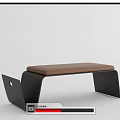 Minimalist Modern Footstool With Black Metal Frame And Brown Leather Cushion
