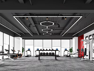 Modern Fitness Gym Interior With Dumbbells Treadmills And Workout Equipment 3d model