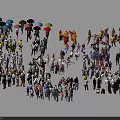 Crowd of People Figures in Various Poses and Colorful Clothing Styles