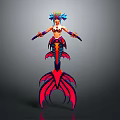3D Fantasy Game Mermaid Character Model With Blue Hair Headdress And Colorful Fish Tail