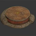 Circular Manhole Cover Featuring Intricate Geometric Pattern On Rustic Stone Base 3d model