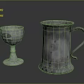 Intricate Carved Silver Chalice With Cross Pattern And Tankard Handle Detail