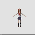3D Model Girl Character In School Uniform Wearing Red Tie White Shirt And Dark Skirt