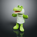 Green Alligator Sculpture With Open Mouth Wearing White Vest And Green Limbs On Dark Background