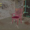 Accent Chair With Red Cushion And Wooden Frame In Brick Wall Room With Wooden Door