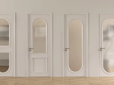 Elegant White Swing Doors Featuring Arched And Striped Glass For Modern Home Interior 3d model