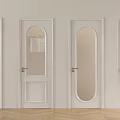 Elegant White Swing Doors Featuring Arched And Striped Glass For Modern Home Interior