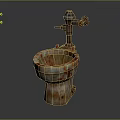 Old Rusty Toilet With Red Stains And Rusty Faucet Structure