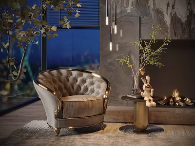 Elegant Lazy Sofa In Modern Living Room With Side Table Decorations Fireplace And Plants 3d model