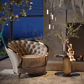 Elegant Lazy Sofa In Modern Living Room With Side Table Decorations Fireplace And Plants