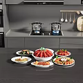 Colorful Assorted Food Plates With Salad Grilled Meat And Fresh Vegetable Dishes On Kitchen Table