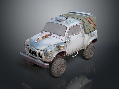 Vintage Off Road Truck With Front Grille Ornament Canvas Cover On Roof And Large Tires 3d model