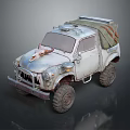 Vintage Off Road Truck With Front Grille Ornament Canvas Cover On Roof And Large Tires