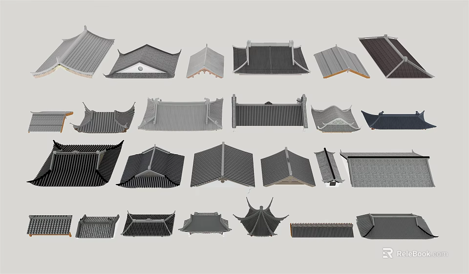 Various Architectural Roof Designs With Different Shapes And Styles For Buildings 3d model 