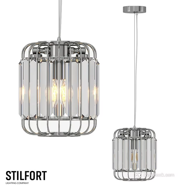 Modern Chandelier Design With Metal Frame And Clear Glass Illuminated Bulbs 3d model 