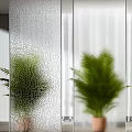 Modern Textured Glass Partitions with Different Patterns and Green Plants in Contemporary Interior