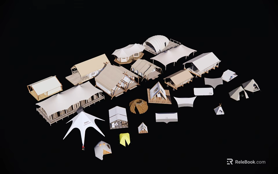 Various Types of Outdoor Tents with Different Designs and Structures for Camping 3d model 