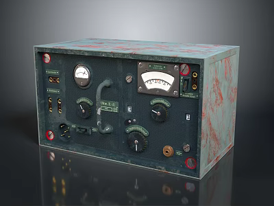 Weathered Military Weapon Control Panel With Dials Knobs Buttons And Red Stains 3d model