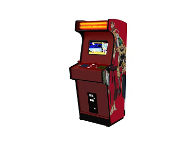Red Standalone Arcade Game Machine With Illuminated Top And Display Screen 3d model