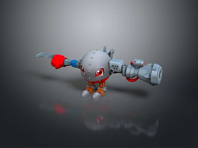 Cartoon Robot Character With Red Eyes Mechanical Arms And Gray Body 3d model