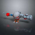 Cartoon Robot Character With Red Eyes Mechanical Arms And Gray Body