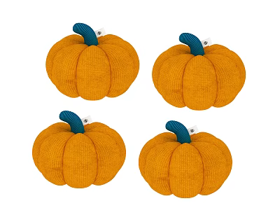 Set of Four Yellow Pumpkin Shaped Soft Pillows With Blue Stems 3d model