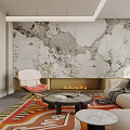 Bright Modern Open Interior With Colorful Rug Sofa Coffee Table And Green Wall