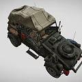 Olive Green Military Off Road Vehicle With Canvas Top And Red Components